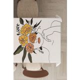 Viva Home Premium Tay Tüyü Kadife Yıkanabilir Leke Tutmaz Kumaş Soyut Desen Masa Örtüsü Mso341, Ekru, 140 X 220