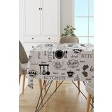 Viva Home Premium Yıkanabilir Leke Tutmaz Tay Tüyü Kadife Kumaş Fincan Desenli Masa Örtüsü Mso339, Beyaz, 140 X 220