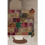 Viva Home Premium Yıkanabilir Leke Tutmaz Tay Tüyü Kadife Kumaş Patchwork Kırk Yama Masa Örtüsü Mso293, Çok Renkli - 9, 140 X 200