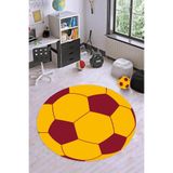 Viva Home Sarı Kırmızı Aslan Yuvarlak Taraftar Halısı Vh081, Sarı, 120 X 120
