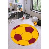Viva Home Sarı Kırmızı Aslan Yuvarlak Taraftar Halısı Vh081, Sarı, 160 X 160