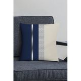 Viva Home Silver Lacivert Premium Tay Tüyü Dokuma Kumaş Çizgili Çift Taraflı Kırlent Yastık Kılıfı Krl1073