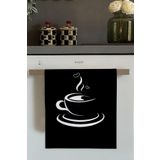 Viva Home Siyah Fincan Desenli Fırın Mutfak Havlusu 30X50Cm