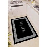 Viva Home Siyah Kaymaz Taban Kitchen Yazan Mutfak Halısı Yolluk Vh104, Siyah, 100 X 400