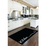 Viva Home Siyah Kaymaz Tabanlı Kitchen Yazılı Mutfak Halısı Yolluk Vh089, Siyah, 60 X 400