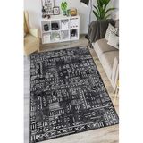 Viva Home Siyah Kaymaz Tabanlı Makinede Yıkanır Leke Tutmayan Hitit Desen Mutfak Halısı Ar1370, Siyah, 80 X 200