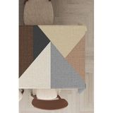 Viva Home Yıkanabilir Leke Tutmaz Premium Tay Tüyü Kadife Kumaş Geometrik Desenli Masa Örtüsü Mso391, Bej, 140 X 200