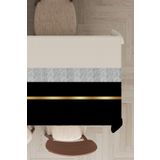 Viva Home Yıkanabilir Leke Tutmaz Premium Tay Tüyü Kadife Kumaş Gold Çizgili Masa Örtüsü Mso484, Gold - Siyah, 140 X 200