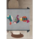 Viva Home Yıkanabilir Leke Tutmaz Premium Tay Tüyü Kadife Kumaş Papağan Desenli Masa Örtüsü Mso209, Gri, 140 X 220