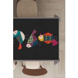Viva Home Yıkanabilir Leke Tutmaz Premium Tay Tüyü Kadife Kumaş Papağan Desenli Masa Örtüsü Mso211, Siyah, 140 X 200