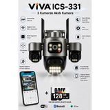Viva ICS-331 3 Kameralı Akıllı Dış Mekan PTZ WiFi Güvenlik Kamerası (3MP, ICSee, AI İnsan Takip, Çift Yönlü Ses) + 128 GB Hafıza Kartı Dahil - 128GB - Hafıza Kartlı