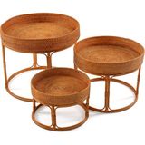 Viva La Vita Bambu Bambu ve Rattan 3'lü Bahçe Sehpası Seti - Naturel - Standart