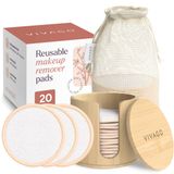 VIVAGO Tekrar Kullanılabilir Makyaj Temizleyici Pedler - (20'li Paket) Yıkanabilir İpli Çamaşır Torbası ve Bambu Tutucu ile Yüz için Yumuşak Tekrar Kullanılabilir Pamuk Yuvarlaklar - Tüm Cilt Tipi Cilt Bakım Seti Yüz Temizleme Bezi