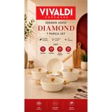 Vivaldi Yanmaz Yapışmaz Seramik Diamond 7 parça Tencere Seti/Krem