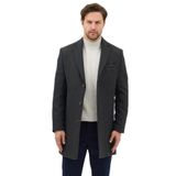 Vivaldo Erkek Haki-Lacivert Kendinden Desenli Ceket Yaka Slim Fit Kaşe Kaban Haki-Lacivert 58