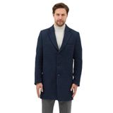 Vivaldo Erkek Lacivert Kendinden Desenli Ceket Yaka Slim Fit Kaşe Kaban Lacivert 54