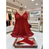 Vivaldy Kırmızı Dantelli ve Gül Detaylı Fantazi Gecelik Takımı - Şifon Babydoll Set