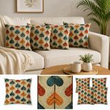 VIVALUXE 4’lü Dijital Baskılı Dekoratif Yastık Kılıfı Seti 45x45 cm - Retro Yaprak Deseni, Sonbahar Renkleri (Kırmızı, Turuncu, Gri) - Keten Dokulu Kumaş, Yumuşak ve Dayanıklı Kırlent Kılıfı - Ev, Ofi
