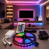 Vıvaluxe Atc 5 Metre Rgb Led Şerit Işık Seti Uzaktan Kumandalı Ip65 Su Geçirmez 12V Adaptörlü 16 Renk 4 Mod Dim Edilebilir Kendinden Yapışkanlı Tv Oda Tavan Dekorasyon Aydınlatma Vitrin