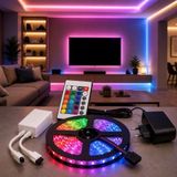 VIVALUXE ATC 5 Metre RGB LED Şerit Işık Seti Uzaktan Kumandalı IP65 Su Geçirmez 12V Adaptörlü 16 Renk 4 Mod Dim Edilebilir Kendinden Yapışkanlı TV Oda Tavan Dekorasyon Aydınlatma