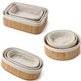 VIVALUXE Bambu Meyvelik Sepeti 3’lü Set – Küçük, Orta, Büyük Boy – Çıkarılabilir Kumaş Astarlı – Doğal Ahşap Dekoratif Tezgah & Masa Üstü Organizer (Large)
