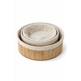 VIVALUXE Bambu Meyvelik Sepeti 3’lü Set – Küçük, Orta, Büyük Boy – Çıkarılabilir Kumaş Astarlı – Doğal Ahşap Dekoratif Tezgah & Masa Üstü Organizer (Yuvarlak)