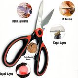 VIVALUXE Kırmızı Ağır Hizmet Tipi Keskin Mutfak Makası, Çok Amaçlı Paslanmaz Çelik Makas, Tavuk, Balık, Et, Sebzeler, Otlar, Barbekü, Çiçekler, Kuruyemişler için Mutfak Makası