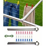 VIVALUXE RAIN Yuvarlak Ağızlı Balkon Çamaşırlık, Alüminyum Çamaşır Asma Aparatı, 5 cm Korkuluk Uyumlu, Balkon Çamaşır Askılığı, Çamaşır Asma İpi ve 24 Adet Mandal Hediyeli, Paslanmaz