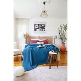 Vivamaison Çift Kişilik Waffle Pike Yatak Örtüsü Pamuklu Indigo Mavi 220X240 cm - İndigo - 220 x 240 cm