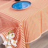 Vivamaison Koral Çizgili Keten Dantelli Turuncu 140x140 cm Masa Örtüsü