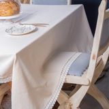 Vivamaison Organik Keten Dantelli Krem Rengi 150x280 cm Masa Örtüsü