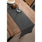 vivamaison Pamuk Dantel Antrasit Gri Runner Masa Örtüsü, Modern Masa Dekorasyonu 35x145 cm