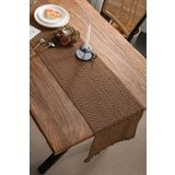 Vivamaison Pamuk Dantel Runner 35x145 cm Masa Örtüsü Koyu Kahve