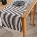 Vivamaison Siyah Çizgili Keten Kumaş 42X150 cm Runner Masa Örtüsü - 42 x 150 cm