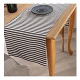 Vivamaison Siyah Çizgili Keten Kumaş 42x150 cm Runner Masa Örtüsü