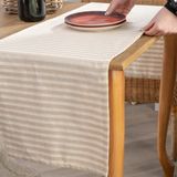 Vivamaison Sütlü Kahve Çizgili Keten Kumaş 42X150 cm Runner Masa Örtüsü - 42 x 150 cm