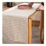 vivamaison Sütlü Kahve Çizgili Keten Kumaş 42x150 Cm Runner Masa Örtüsü