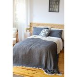 Vivamaison Tek Kişilik Pike Yatak Örtüsü 4 Kat Muslin Pamuklu Çift Taraflı Siyah Renkli 160X240 cm - 160 x 240 cm