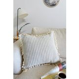 Vivamaison Tekli Özel Tasarım Gri Keten Ponponlu Kırlent Yastık Kılıfı 43x43 cm