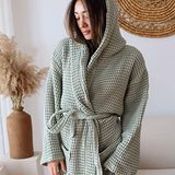 Vivamaison Waffle Yetişkin Bornoz Yumuşak Pike Kumaş Kapşonlu (Adaçayı Yeşili, L-XL)