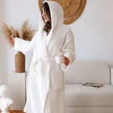 Vivamaison Waffle Yetişkin Bornoz Yumuşak Pike Kumaş Kapşonlu Beyaz - L-XL