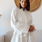 Vivamaison Yetişkin Kimono Bornoz, %100 Pamuk 4 Kat Multi Müslin Beyaz - S-M