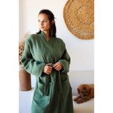 Vivamaison Yetişkin Kimono Bornoz, %100 Pamuk 4 Kat Multi Müslin Koyu Yeşil - S-M