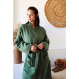 Vivamaison Yetişkin Kimono Bornoz, 100 Pamuk 4 Kat Multi Müslin Koyu Yeşil