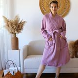 Vivamaison Yetişkin Kimono Bornoz, %100 Pamuk 4 Kat Multi Müslin Mürdüm - L-XL