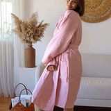 Vivamaison Yetişkin Kimono Bornoz, %100 Pamuk 4 Kat Multi Müslin Pembe - L-XL