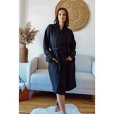 Vivamaison Yetişkin Kimono Bornoz, %100 Pamuk 4 Kat Multi Müslin Siyah - L-XL
