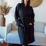 Vivamaison Yetişkin Kimono Bornoz, %100 Pamuk 4 Kat Multi Müslin Siyah - S-M