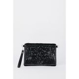Vivaq Kadın Dikey Gümüş Taşlı Süet Bilek Askılı Ve Zincir Askılı Portföy El Ve Clutch Çanta