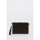 Vivaq Kadın Kapitone Altın Taşlı Süet Bilek Askılı ve Zincir Askılı Portföy El ve Clutch Çanta